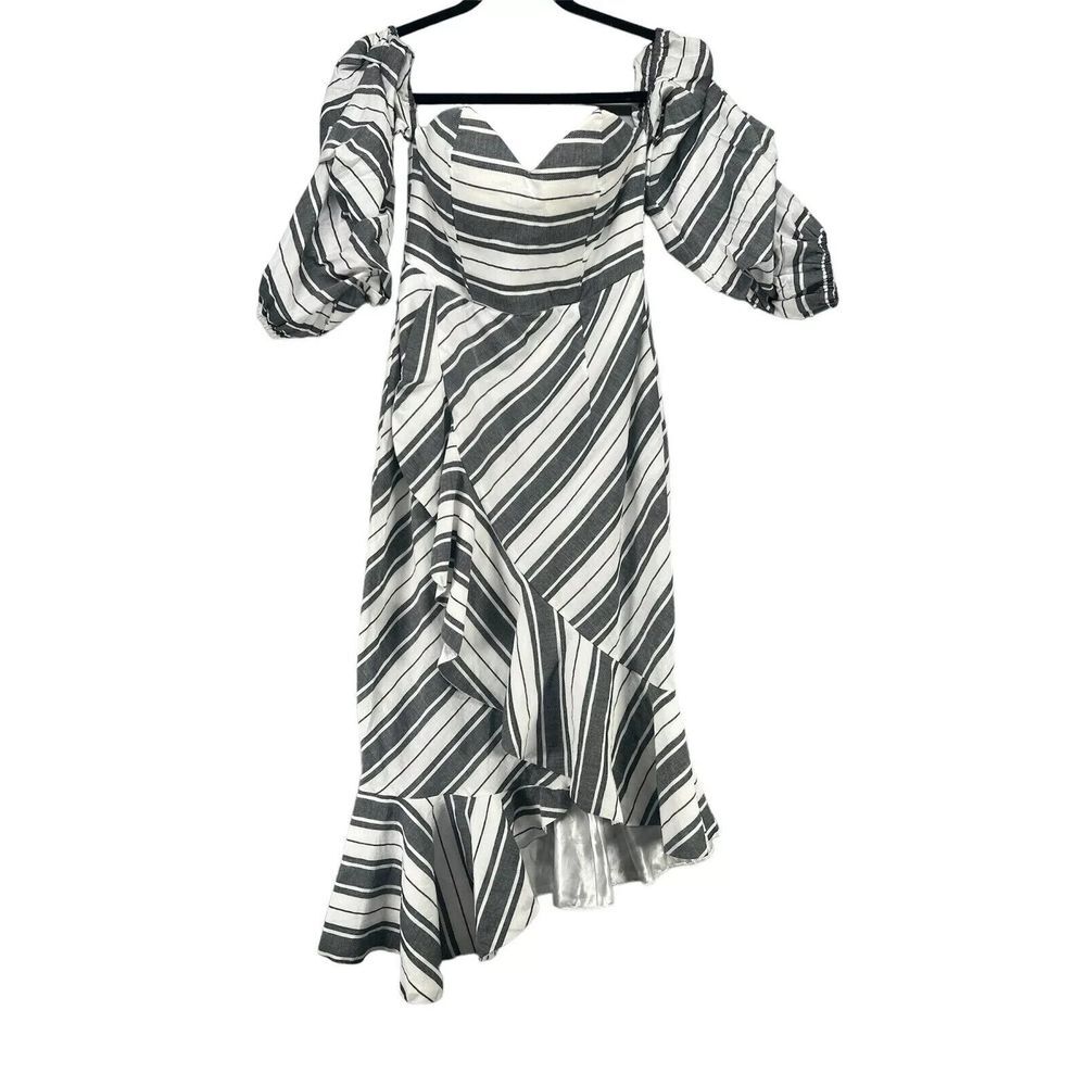 L'atiste by Amy Dress Womens Size S White Blue Off Shoulder‎ Coastal Sweatheart